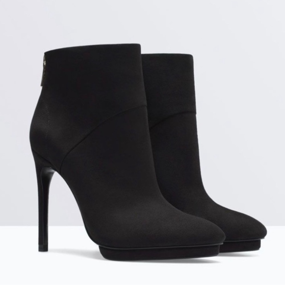 ZARA WOMAN Black Suede stiletto boots booties platform